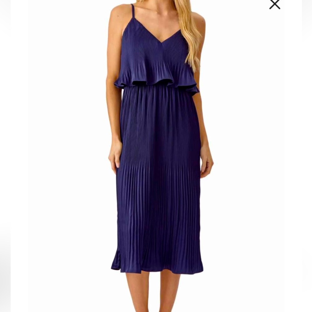 Adelyn Rae Nayla Pleated Blue Sleeveless Midi Party Cocktail Dress Size‎ Large